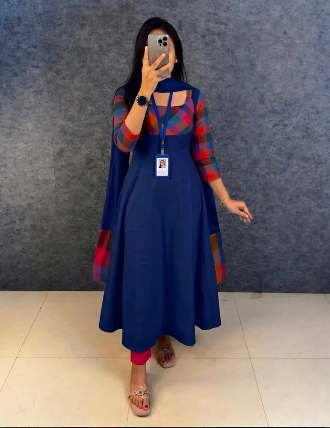 Multicolour Printed Gown With Dupatta