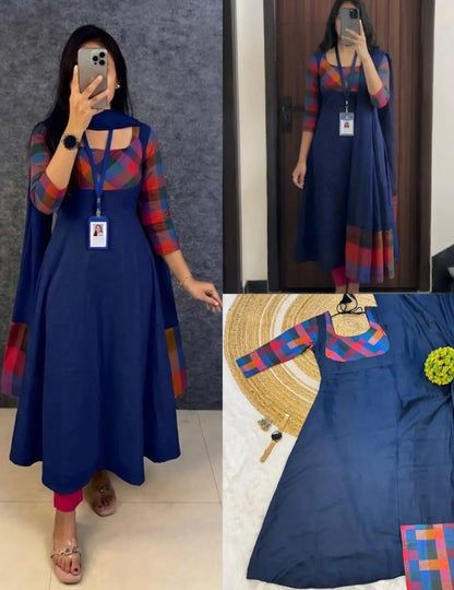 Multicolour Printed Gown With Dupatta