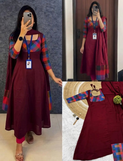Multicolour Printed Gown With Dupatta