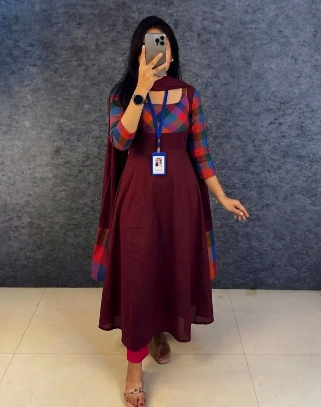 Multicolour Printed Gown With Dupatta