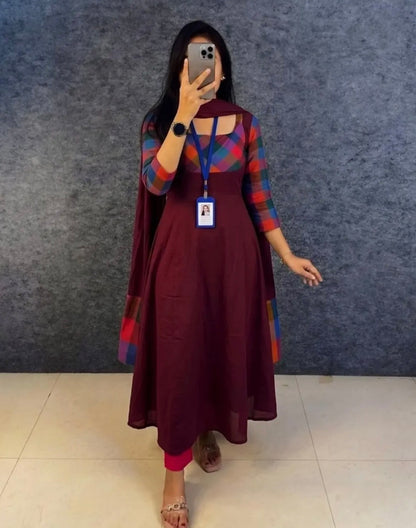 Multicolour Printed Gown With Dupatta
