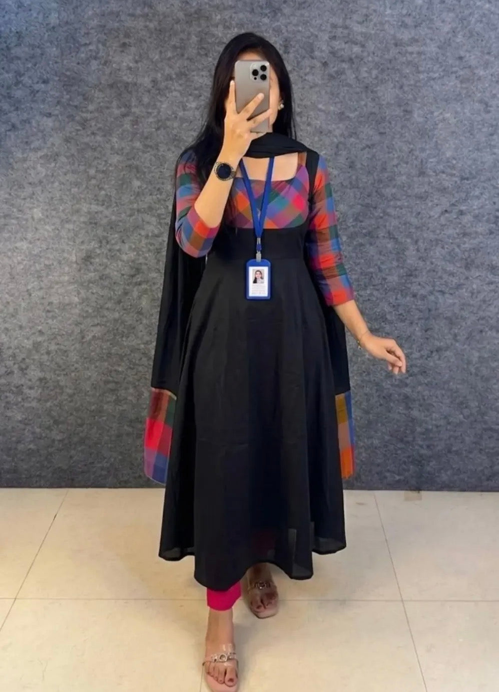 Multicolour Printed Gown With Dupatta