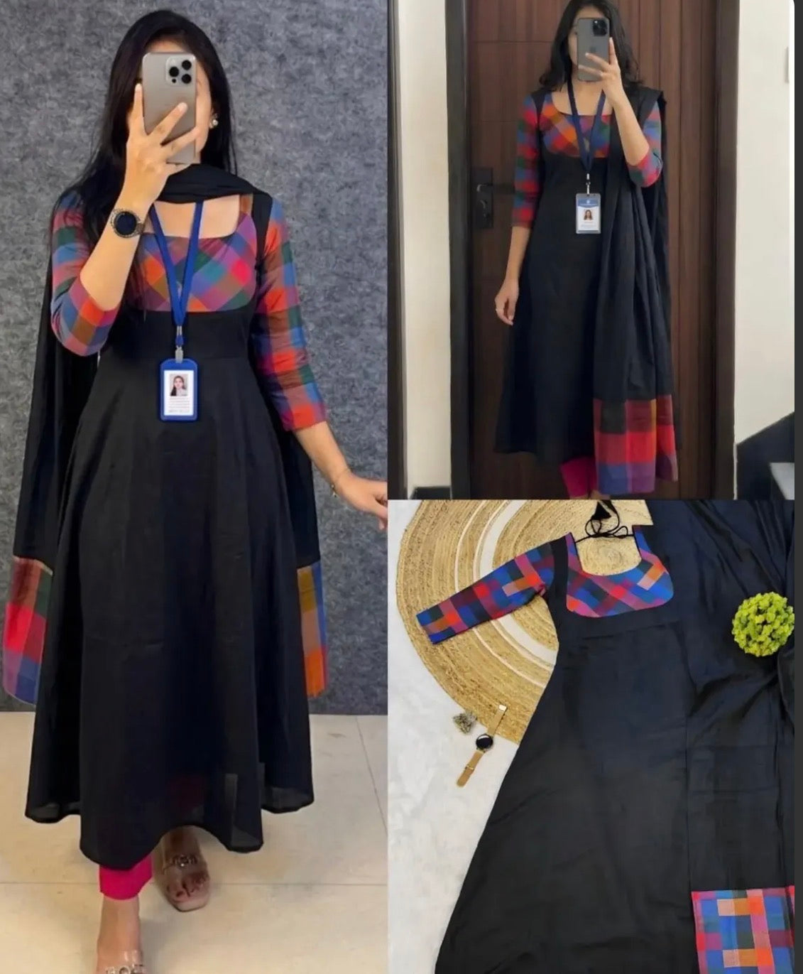 Multicolour Printed Gown With Dupatta