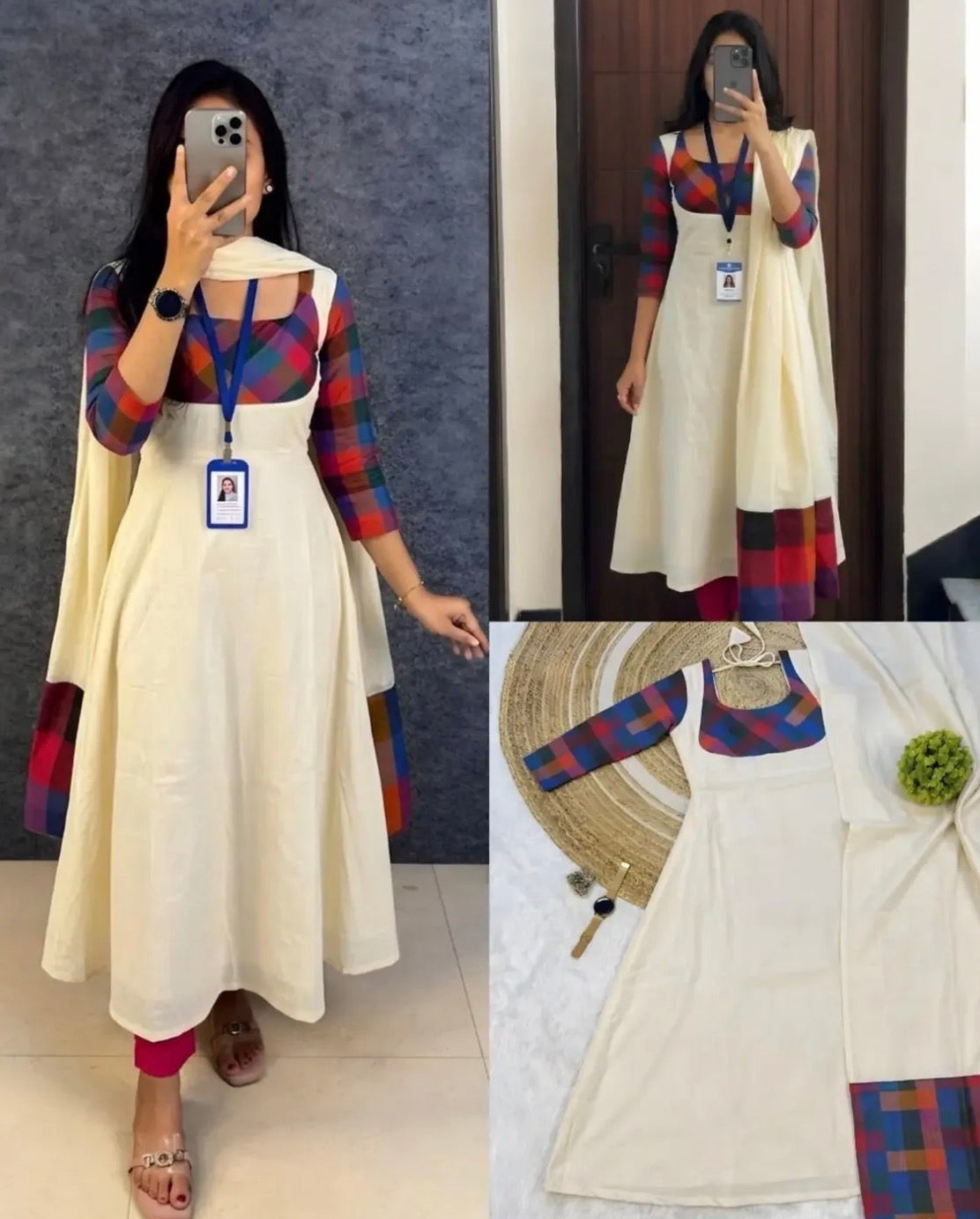 Multicolour Printed Gown With Dupatta