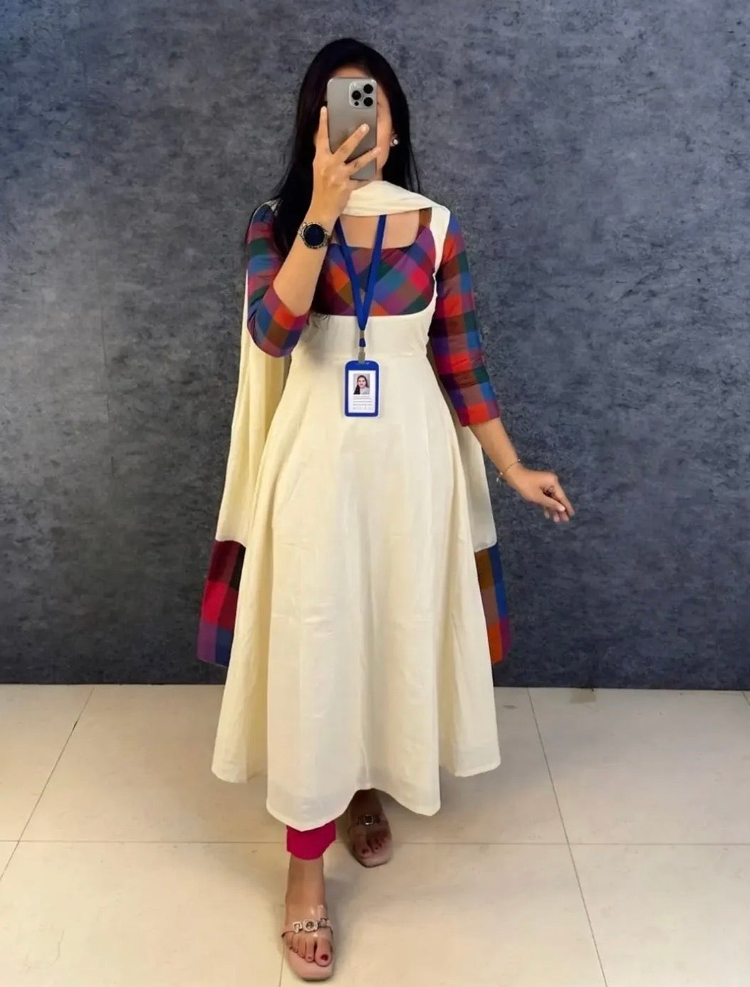 Multicolour Printed Gown With Dupatta
